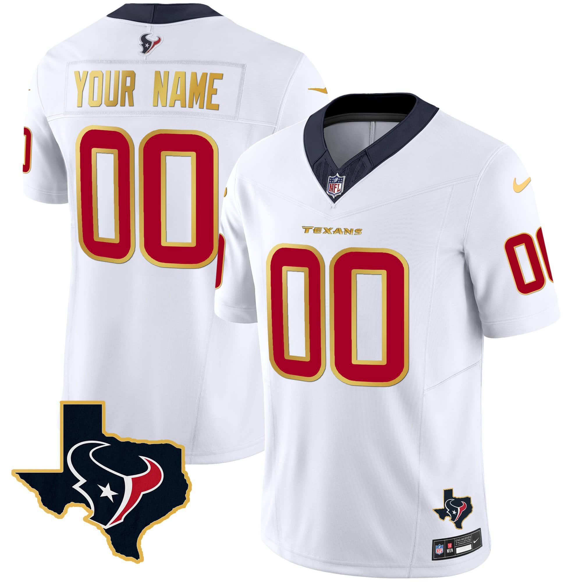 Men Houston Texans White Gold 2024 Nike Trim Vapor Custom NFL Jersey->customized nfl jersey->Custom Jersey